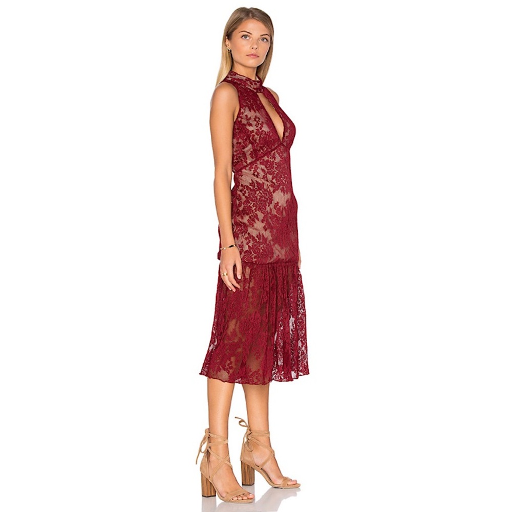 RED LACE MIDI DRESS - Picture 2 of 10